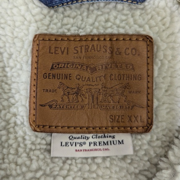 Levi's Premium Denim Trucker Jacket Sherpa Lined Button Up Jean Jacket XXL - Picture 7 of 14